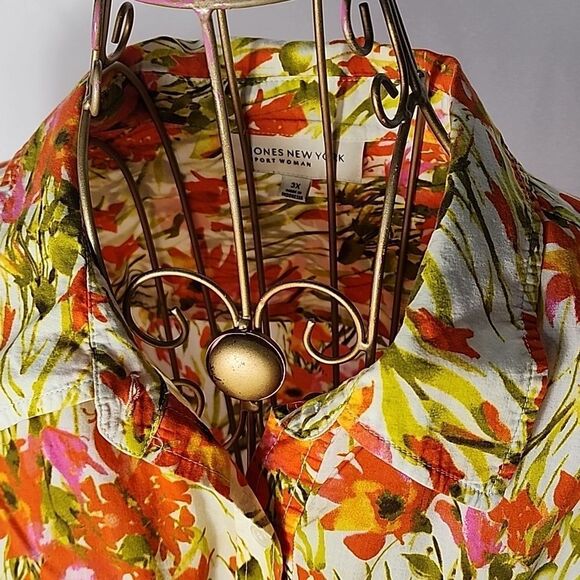 Floral Splash Size 3X Jones New York Button-Up Blouse - Picture 1 of 8